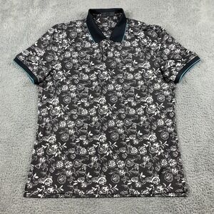 G Fore Shirt Men Large Black White Floral Performance G4 Stretch Golf Polo
